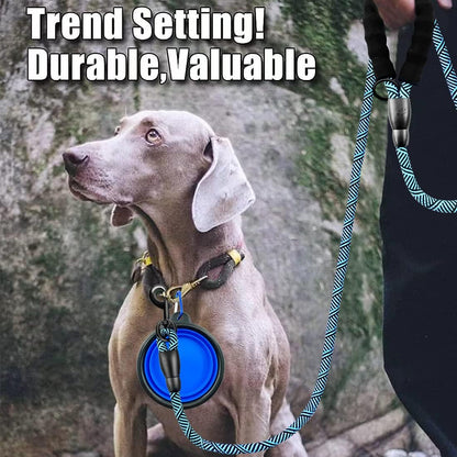 1 Dog Leash 5FT/6 FT Thick Durable Nylon Dog Rope-Comfortable Padded Handle Reflective Rope Dog Leash for Medium Large Dogs with Collapsible Pet Bowl and Garbage Bags (Flower Blue1/2 X6Ft)