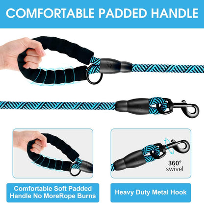 1 Dog Leash 5FT/6 FT Thick Durable Nylon Dog Rope-Comfortable Padded Handle Reflective Rope Dog Leash for Medium Large Dogs with Collapsible Pet Bowl and Garbage Bags (Flower Blue1/2 X6Ft)