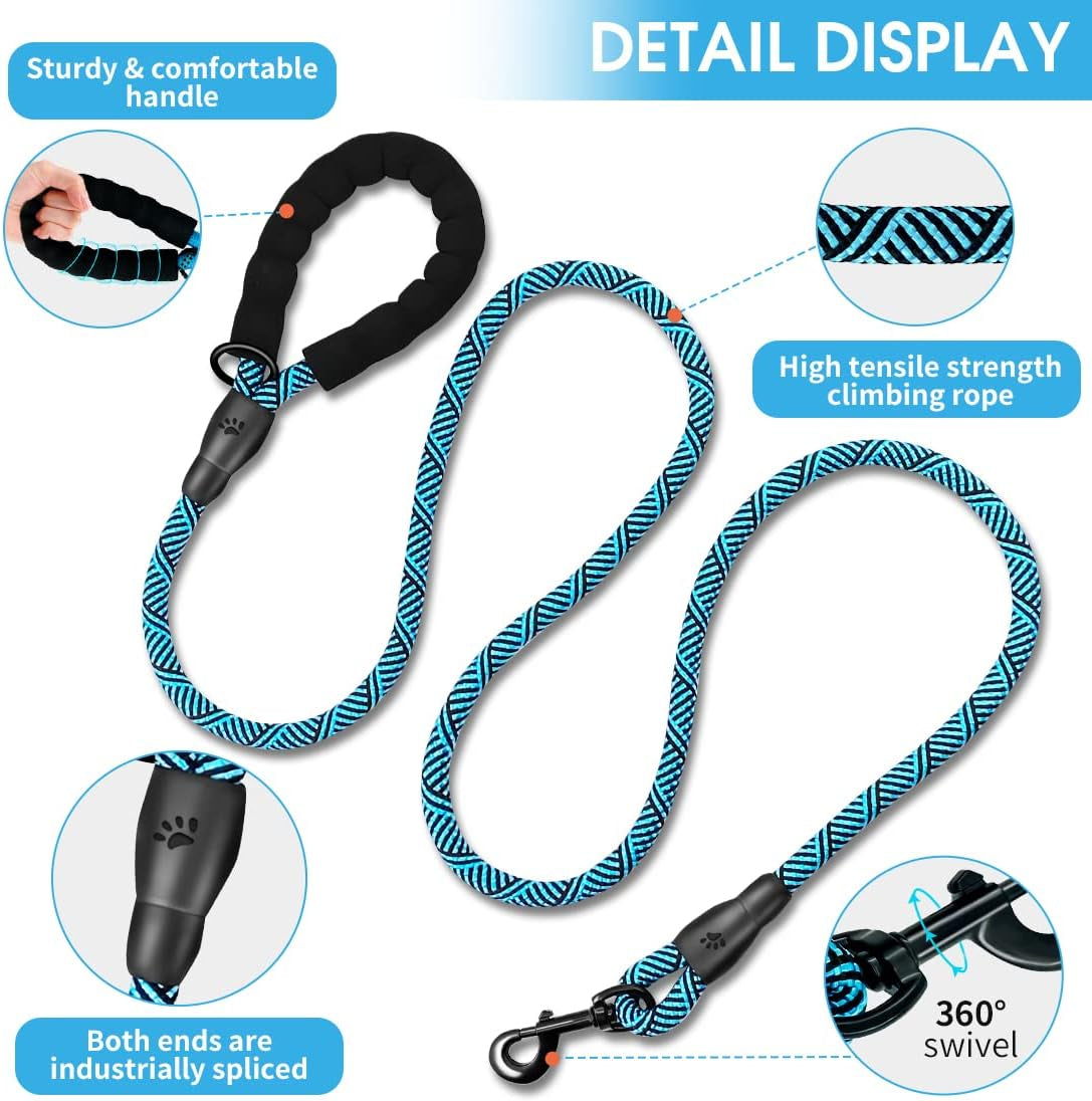 1 Dog Leash 5FT/6 FT Thick Durable Nylon Dog Rope-Comfortable Padded Handle Reflective Rope Dog Leash for Medium Large Dogs with Collapsible Pet Bowl and Garbage Bags (Flower Blue1/2 X6Ft)