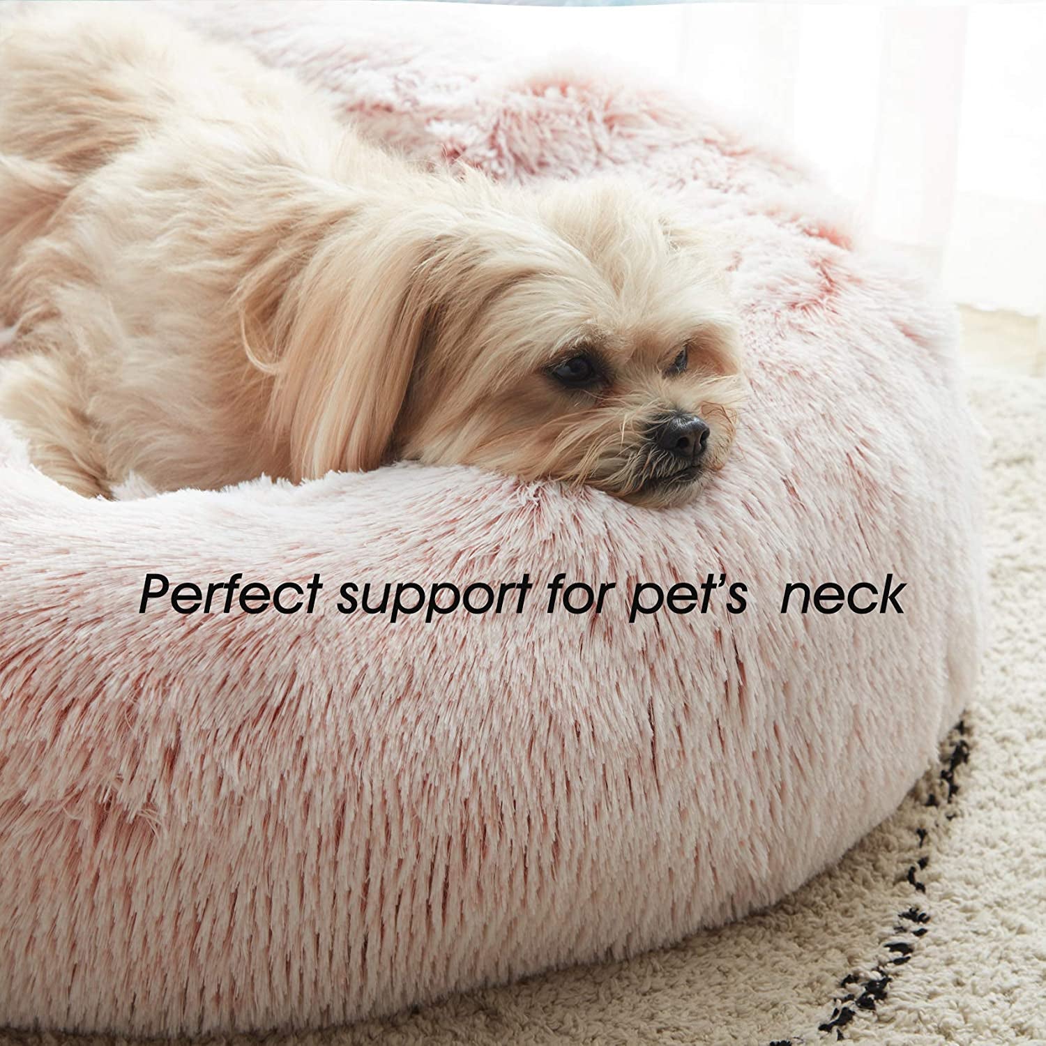 Calming Dog & Cat Bed, Anti-Anxiety Donut Cuddler Warming Cozy Soft round Bed, Fluffy Faux Fur Plush Cushion Bed for Small Medium Dogs and Cats (20"/24"/27"/30")