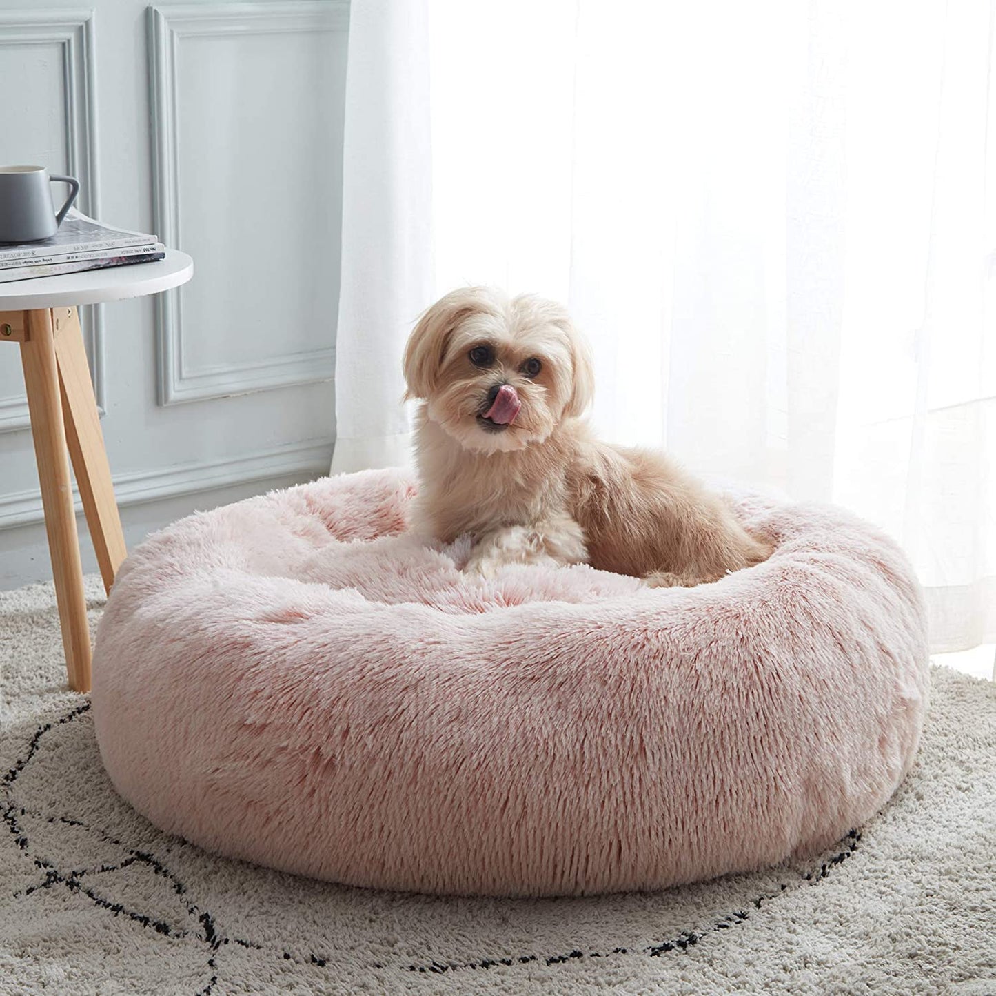 Calming Dog & Cat Bed, Anti-Anxiety Donut Cuddler Warming Cozy Soft round Bed, Fluffy Faux Fur Plush Cushion Bed for Small Medium Dogs and Cats (20"/24"/27"/30")