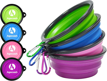 Collapsible Dog Bowl, 4 Pack Portable Silicone Travel Dog Cat Bowls, Pet Water Food Feeding Bowl with Carabiners for Walking Park Hiking